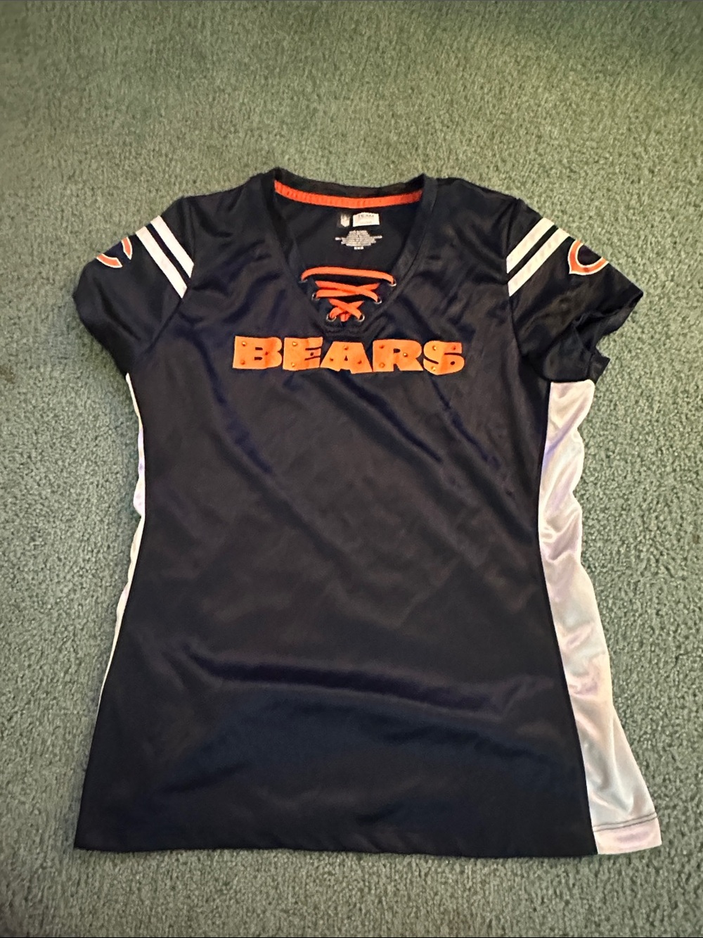NFL Chicago Bears Women's Navy and Orange Lace-Up Team Apparel Top